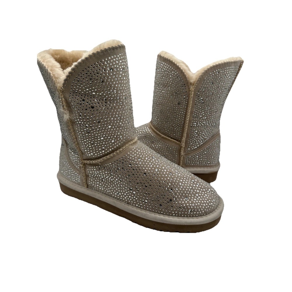 NEW‎ $95 INC ADRIEF SUEDE SHERLING BEIGE STONED Bling Rhinestones BOOTS SZ 7